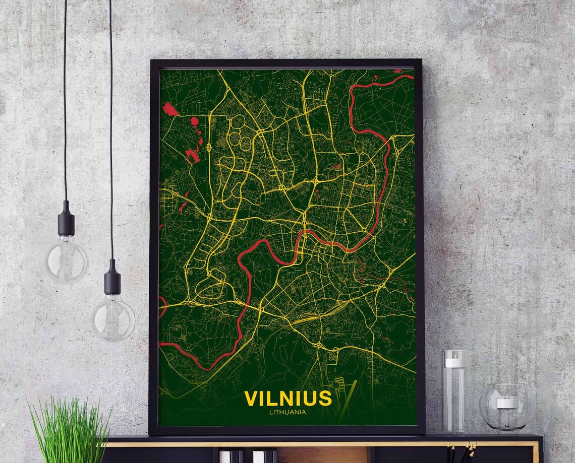 Vilnius Lithuania Bold Modern Hometown Color City Street Map Poster