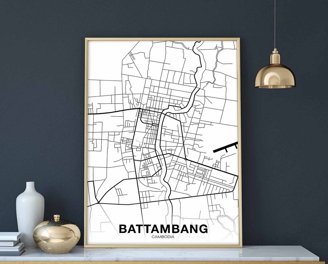 Battambang Cambodia Map Poster, Modern Travel Poster