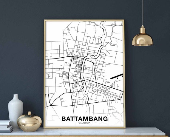 Battambang Cambodia Map Poster, Modern Travel Poster