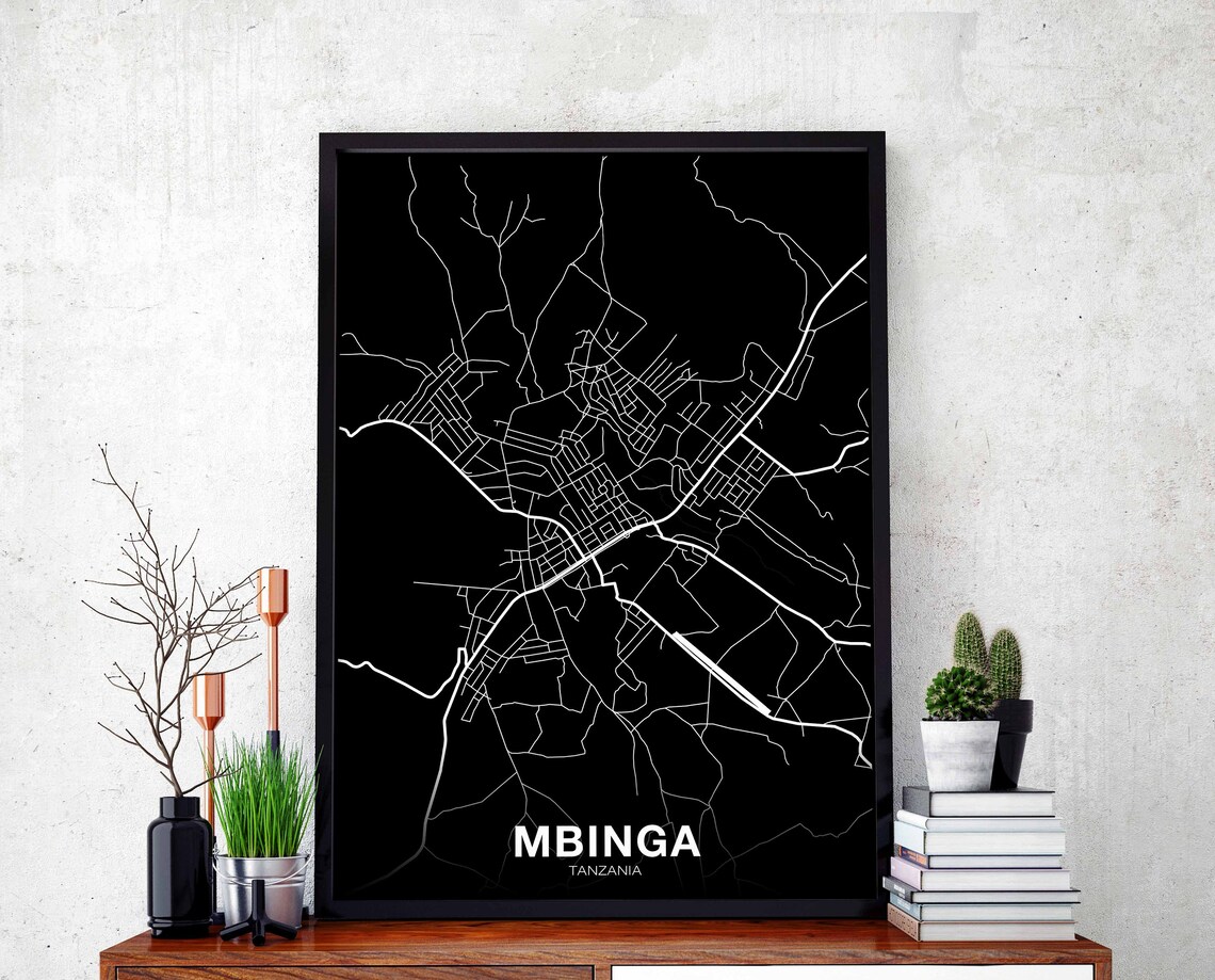 Mbinga Tanzania Map Poster, Modern Home Decor