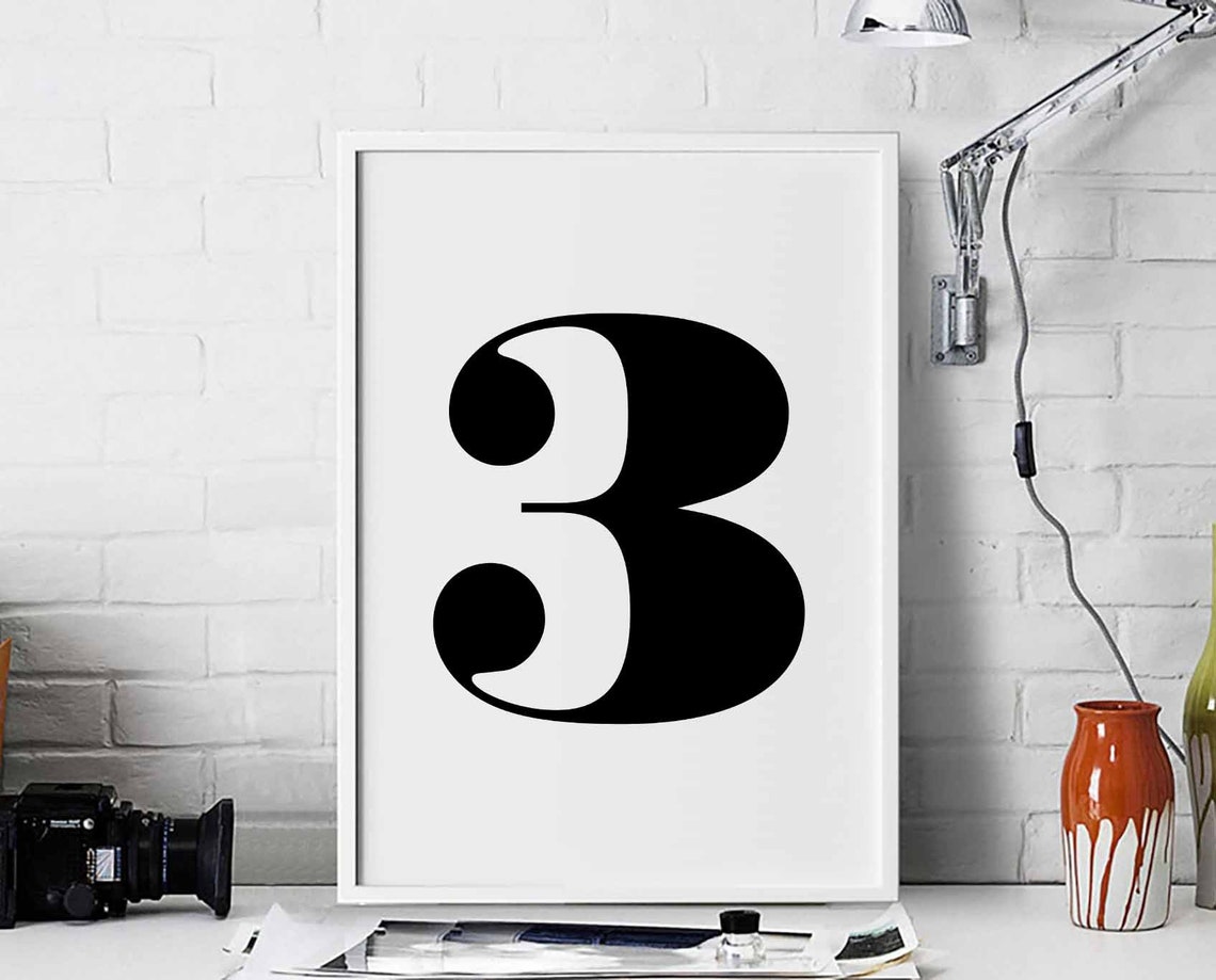 Number 3 Bold Black Serif Typography Modern Minimalist Art Poster