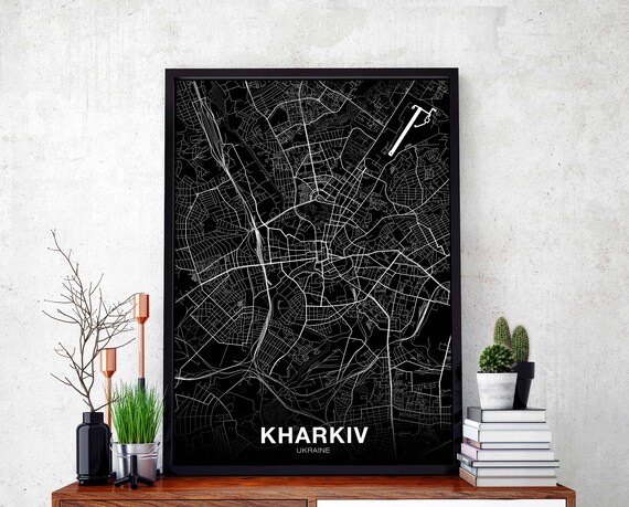 Kharkiv Ukraine Map Poster Black White Hometown City Print Modern Home Decor Office Decoration Wall Art Dorm Bedroom Gift