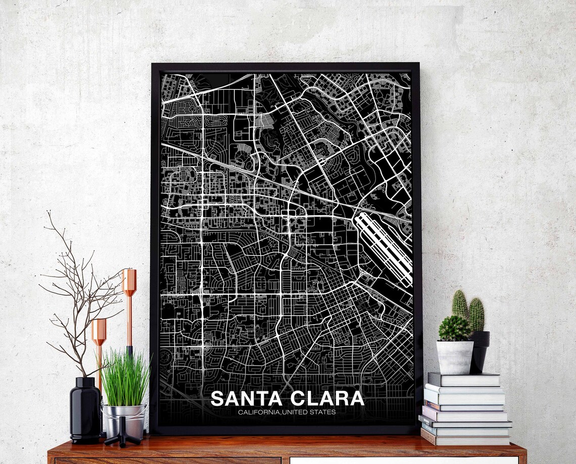 Santa Clara CA USA Map Poster, Modern City Print