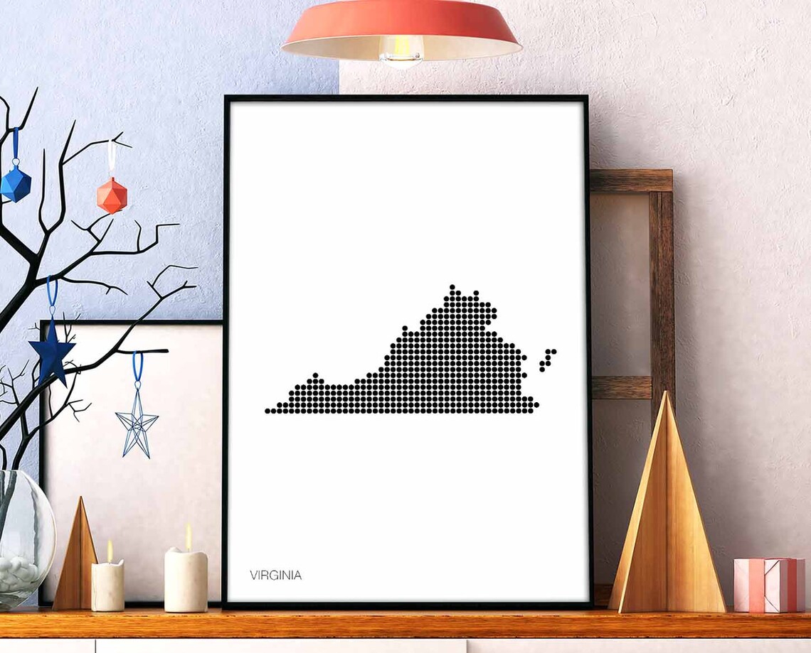 Virginia US State Minimal Dots Retro Map Poster
