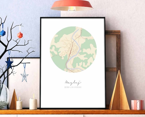 Maglaj Bosnia Herzegovina Minimalist Circle Map Modern Wall Art