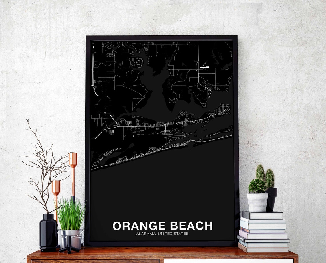 Orange Beach Alabama USA City Map Black Minimalist Hometown Poster