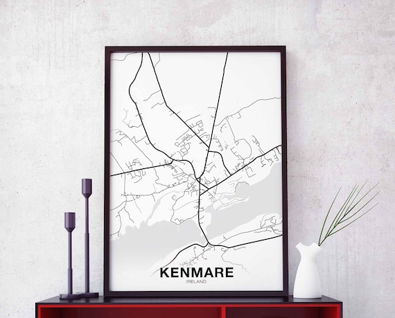 Kenmare Ireland A Map Poster Black White Hometown City Print Modern Home Decor Office Decoration Wall Art Dorm Bedroom Gift