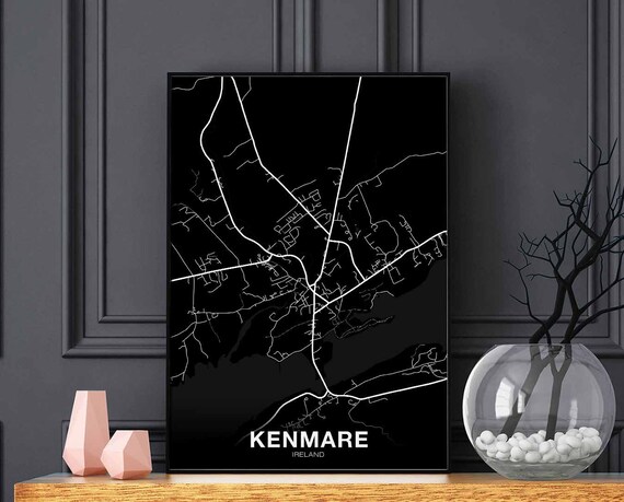 Kenmare Ireland A Map Poster Black White Hometown City Print Modern Home Decor Office Decoration Wall Art Dorm Bedroom Gift