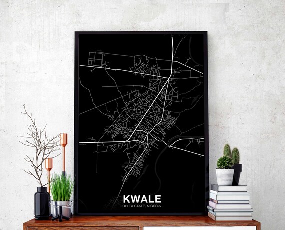 Kwale Nigeria Map Poster Black White Hometown City Print Modern Home Decor Office Decoration Wall Art Dorm Bedroom Gift