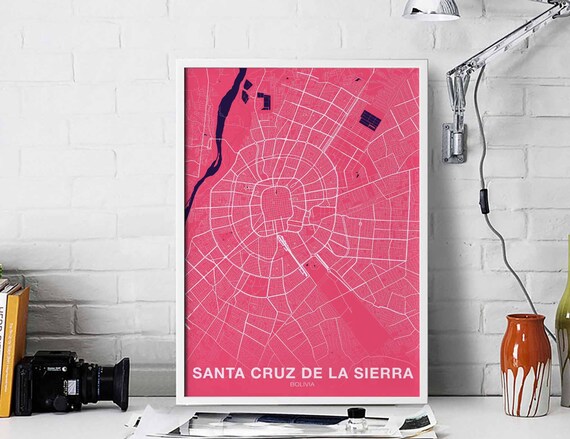Santa Cruz de la Sierra Bolivia Pink Modern Street Map Poster