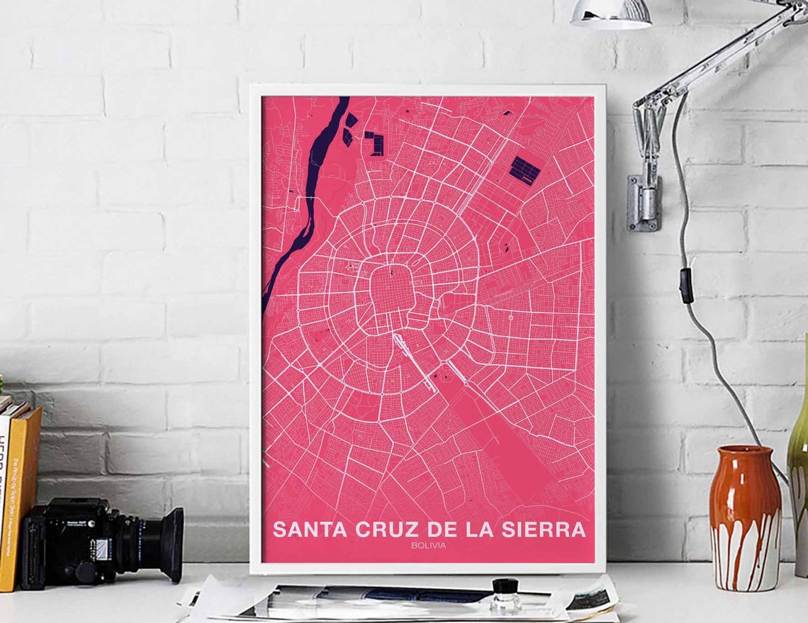Santa Cruz de la Sierra Bolivia Pink Modern Street Map Poster