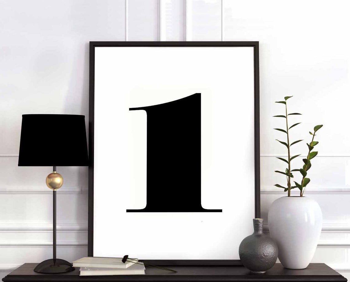 Number 1 Bold Black Serif Typography Modern Minimalist Art Poster