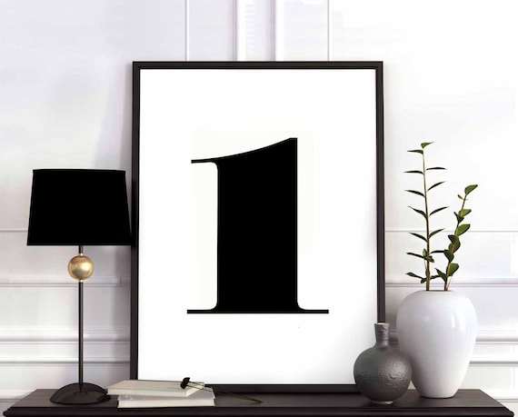 Number 1 Bold Black Serif Typography Modern Minimalist Art Poster