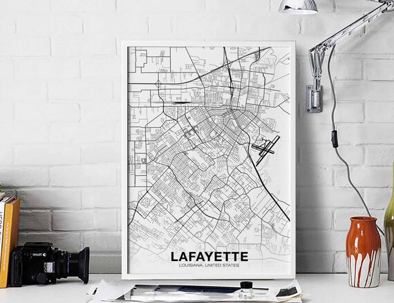 Lafayette Louisiana La Usa Map Poster Black White Hometown City Print Modern Home Decor Office Decoration Wall Art Dorm Bedroom Gift