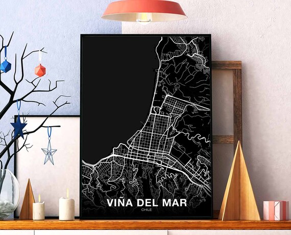 Vina Del Mar Chile Map Poster, Modern Home Decor