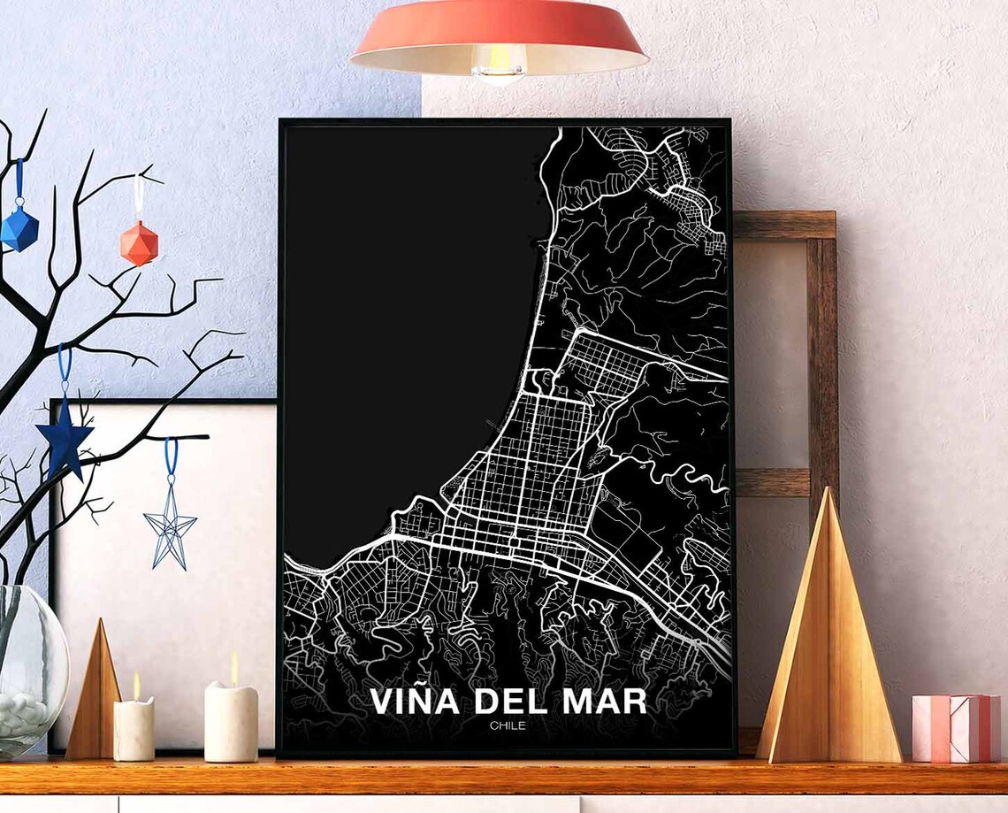 Vina Del Mar Chile Map Poster, Modern Home Decor