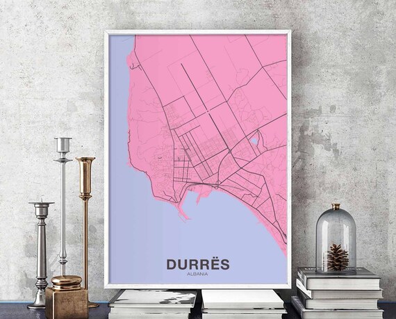 Durres Albania Map Poster Color Hometown City Print Modern Home Decor Office Decoration Wall Art Dorm Bedroom Gift