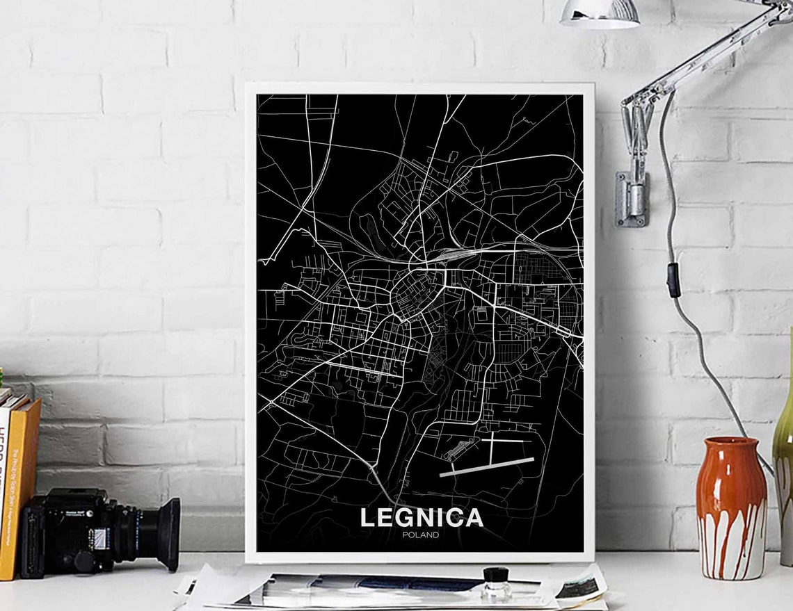 Legnica Poland Black Street Map City Hometown Modern Decor Poster