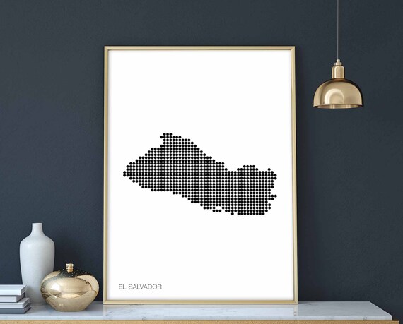 El Salvador Minimal Dots Retro Map Poster Black White Wall Decor Design Modern Swiss Scandinavian Nordic Housewarming Travel