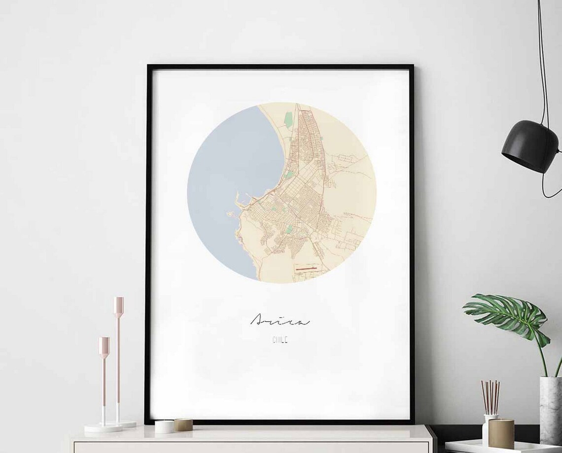 Arica Chile Minimalist Round City Street Map Coastal Hometown Art Poster
