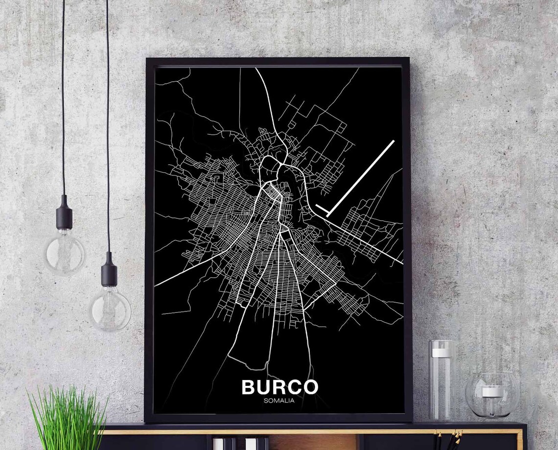 Burco Burao Somalia Map Poster, Modern Home Decor