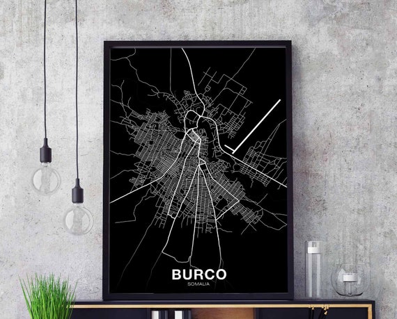 Burco Burao Somalia Map Poster, Modern Home Decor