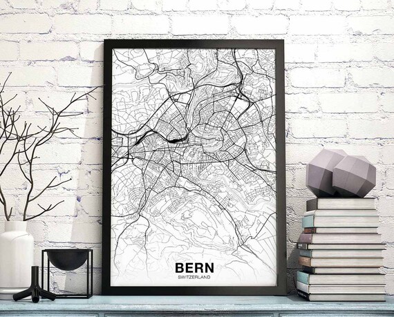 Bern Switzerland Map Poster Hometown City Print Modern Home Decor Office Decoration Wall Art Dorm Bedroom Gift