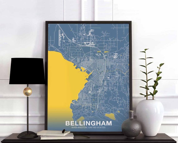 Bellingham Washington Wa Us Map Denim Blue Poster Colorhometown City Print Modern Home Decor Office Decoration Wall Art Dorm Bedroom Gift