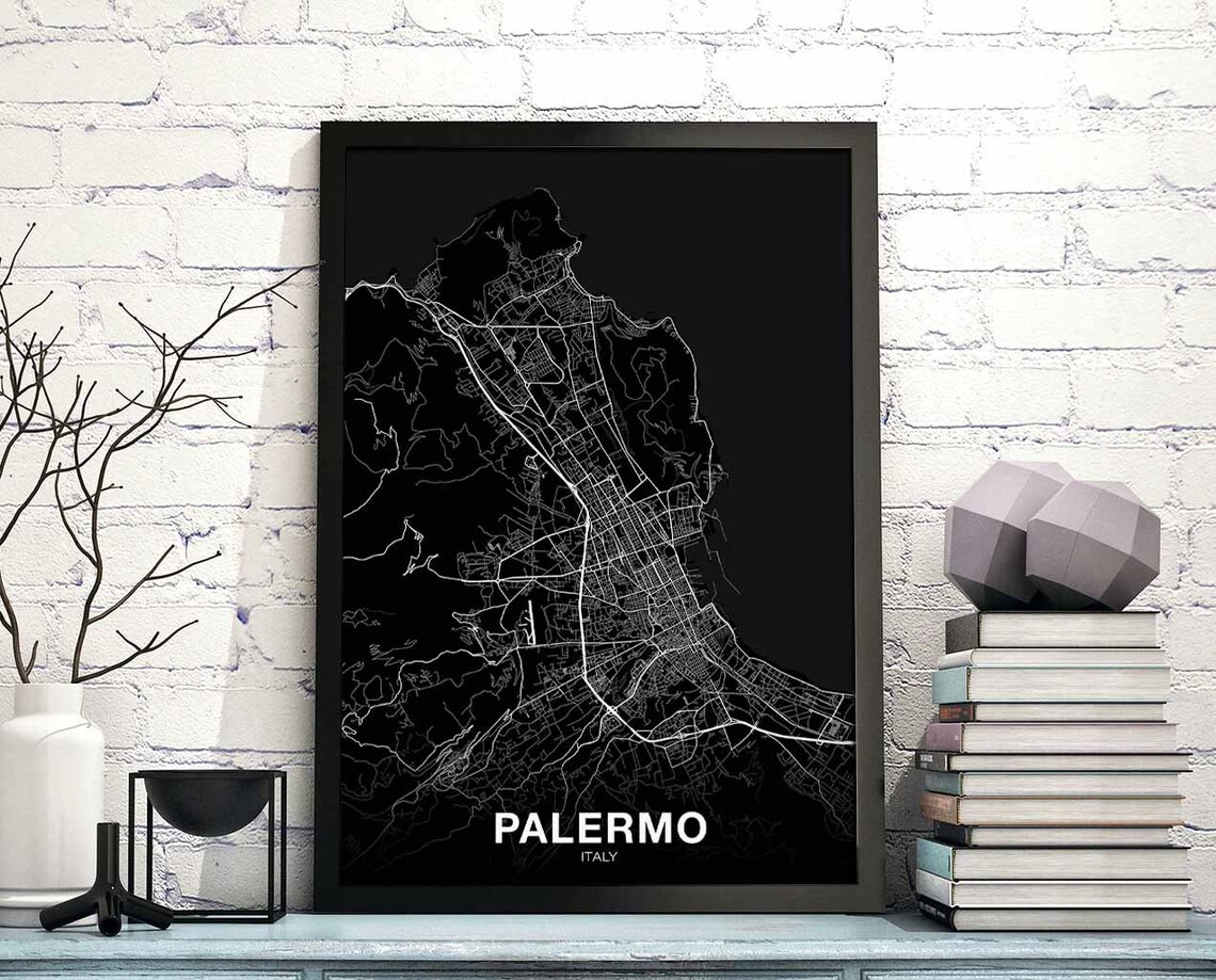 Palermo Italy Map Poster, Modern Home Decor