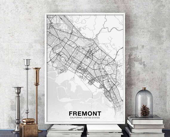 Fremont Ca Usa Map Poster Black White Hometown City Print Modern Home Decor Office Decoration Wall Art Dorm Bedroom Gift