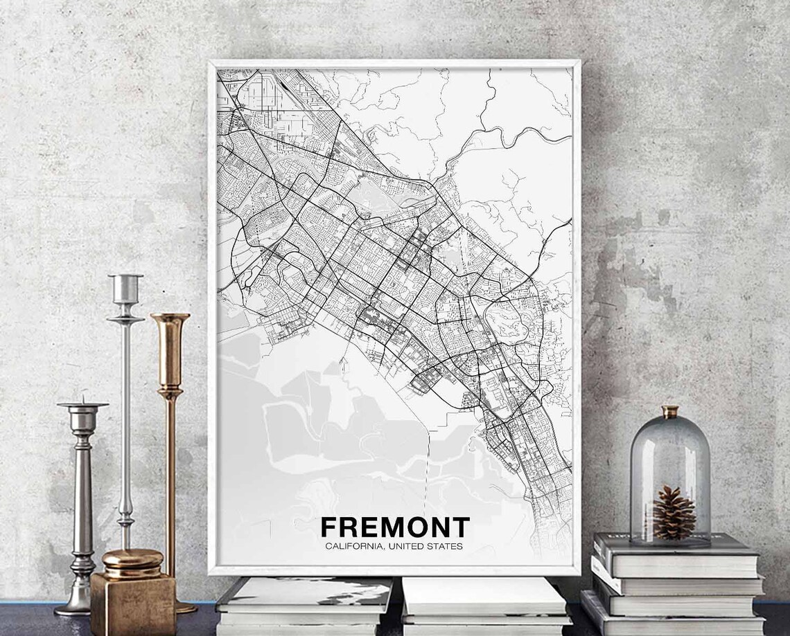 Fremont California United States White Background City Map Art Poster