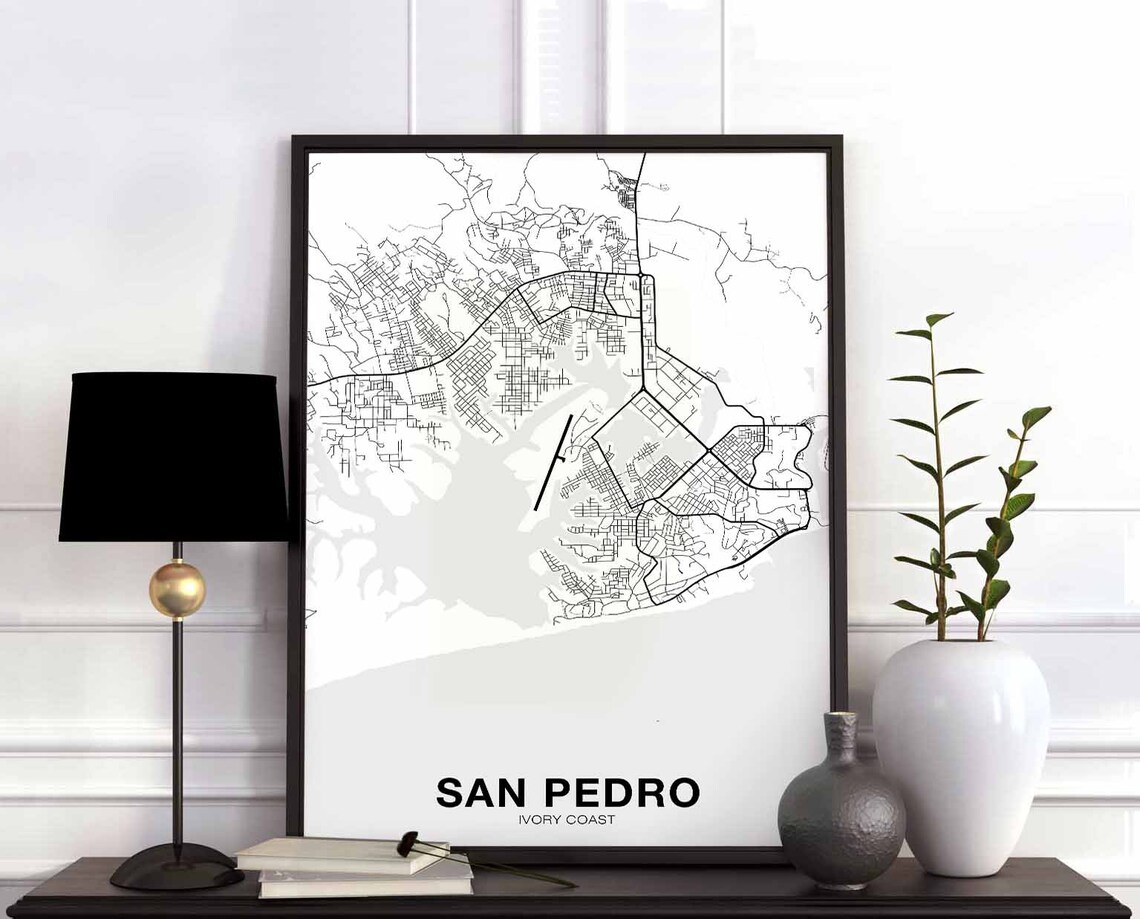 San Pedro Ivory Coast Map Poster, Modern Travel Poster
