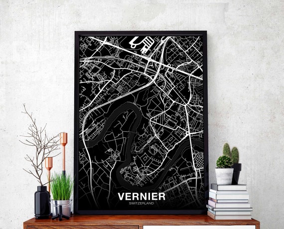 Vernier Switzerland Map Poster, Modern Home Decor