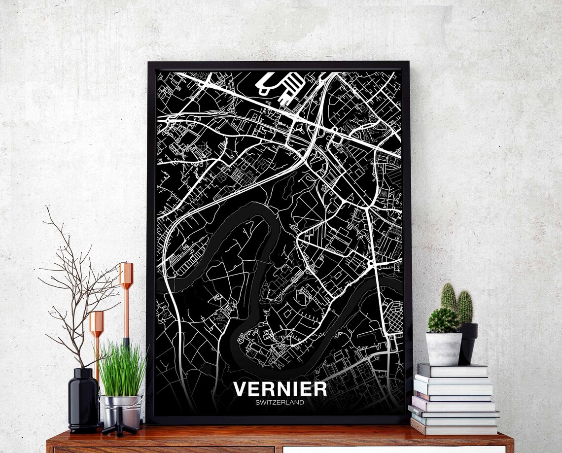 Vernier Switzerland Map Poster, Modern Home Decor
