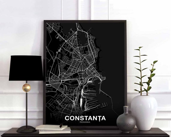 Constanta Romania Map Poster Black White Hometown City Print Modern Home Decor Office Decoration Wall Art Dorm Bedroom Gift