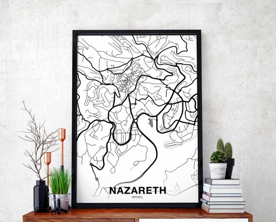 Nazareth Israel Map Poster Black White Hometown City Print Modern Home Decor Office Decoration Wall Art Dorm Bedroom Gift