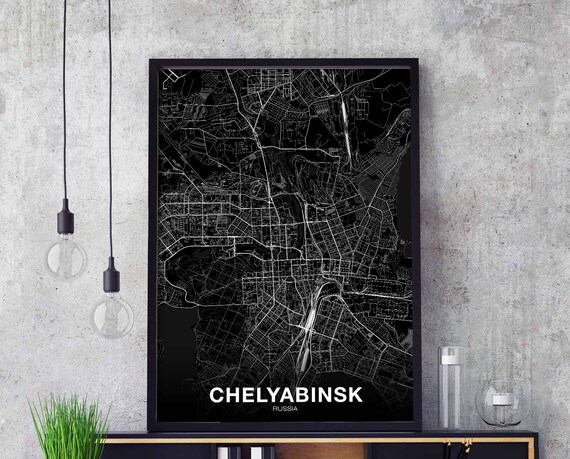 Chelayabinsk Russia Map Poster Black White Hometown City Print Modern Home Decor Office Decoration Wall Art Dorm Bedroom Gift