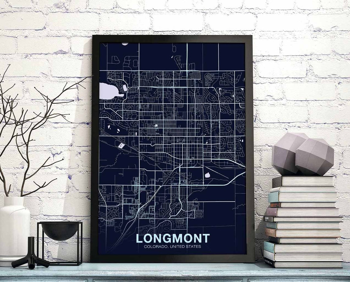 Longmont Colorado City Map Poster Navy Blue Modern Wall Decor