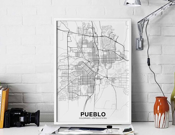 Pueblo Colorado Co Usa Map Poster Black White Hometown City Print Modern Home Decor Office Decoration Wall Art Dorm Bedroom Gift
