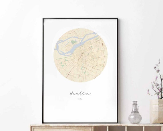 Harbin China Map Poster Wall Decor Design Modern Minimal Nordic Travel Bedroom Home Art Vintage Retro Dorm Nursery Housewarming