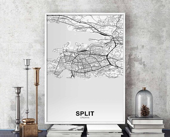 Split Croatia Map Poster Black White Hometown City Print Modern Home Decor Office Decoration Wall Art Dorm Bedroom Gift