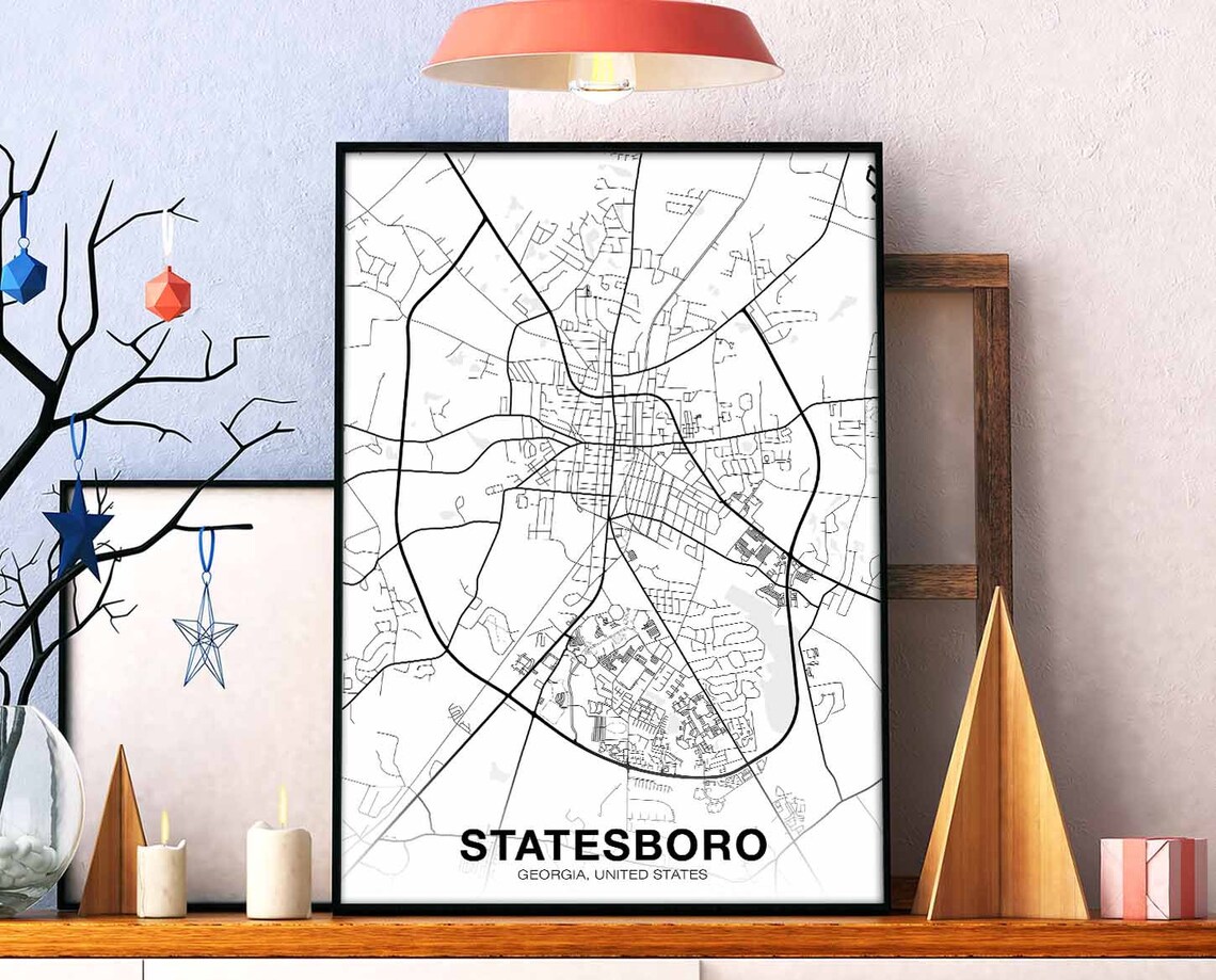 Statesboro Georgia Map Poster, Modern Home Decor