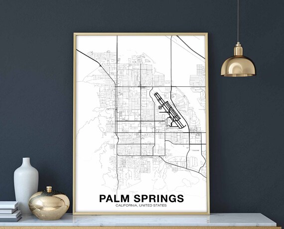 Palm Springs Ca Usa Map Poster Black White Hometown City Print Modern Home Decor Office Decoration Wall Art Dorm Bedroom Gift