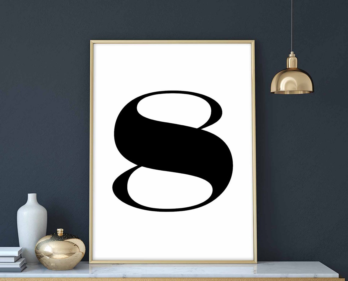 Number 8 Bold Black Serif Typography Modern Minimalist Art Poster