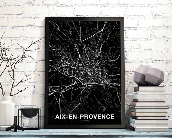 Aixenprovance France Map Poster Black White Hometown City Print Modern Home Decor Office Decoration Wall Art Dorm Bedroom Gift