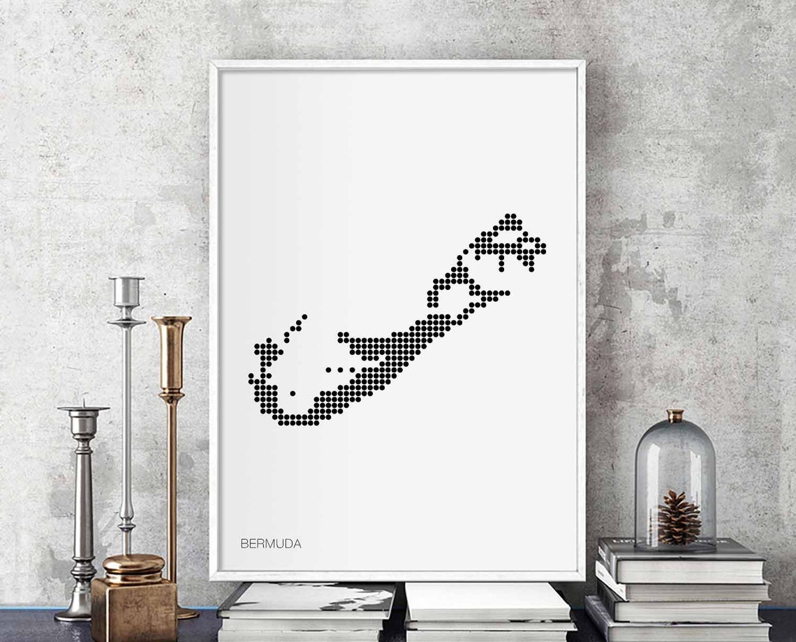 Bermuda Dotted Map Black And White Minimalist Island Art Poster
