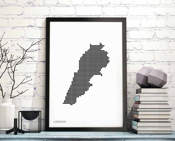 Lebanon Minimal Dots Retro Map Poster Black White Wall Decor Design Modern Swiss Scandinavian Nordic Housewarming Travel