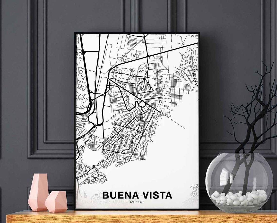 Buena Vista Mexico Minimalist Black Line City Street Map Wall Poster