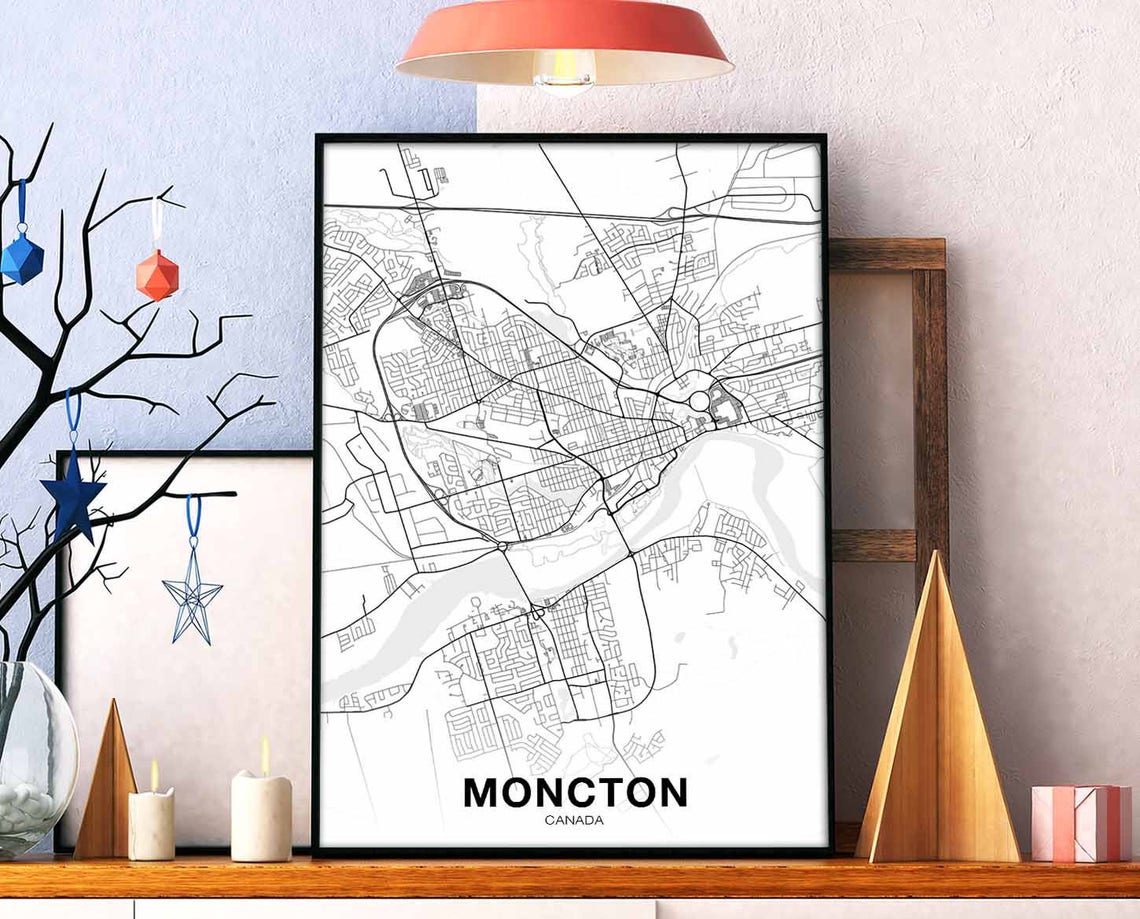 Moncton Canada Street Map Minimalist White City Poster Home Decor