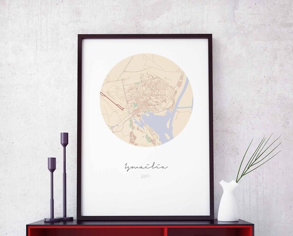 Ismailia Egypt Minimal Circular City Map Beige Art Soft Poster